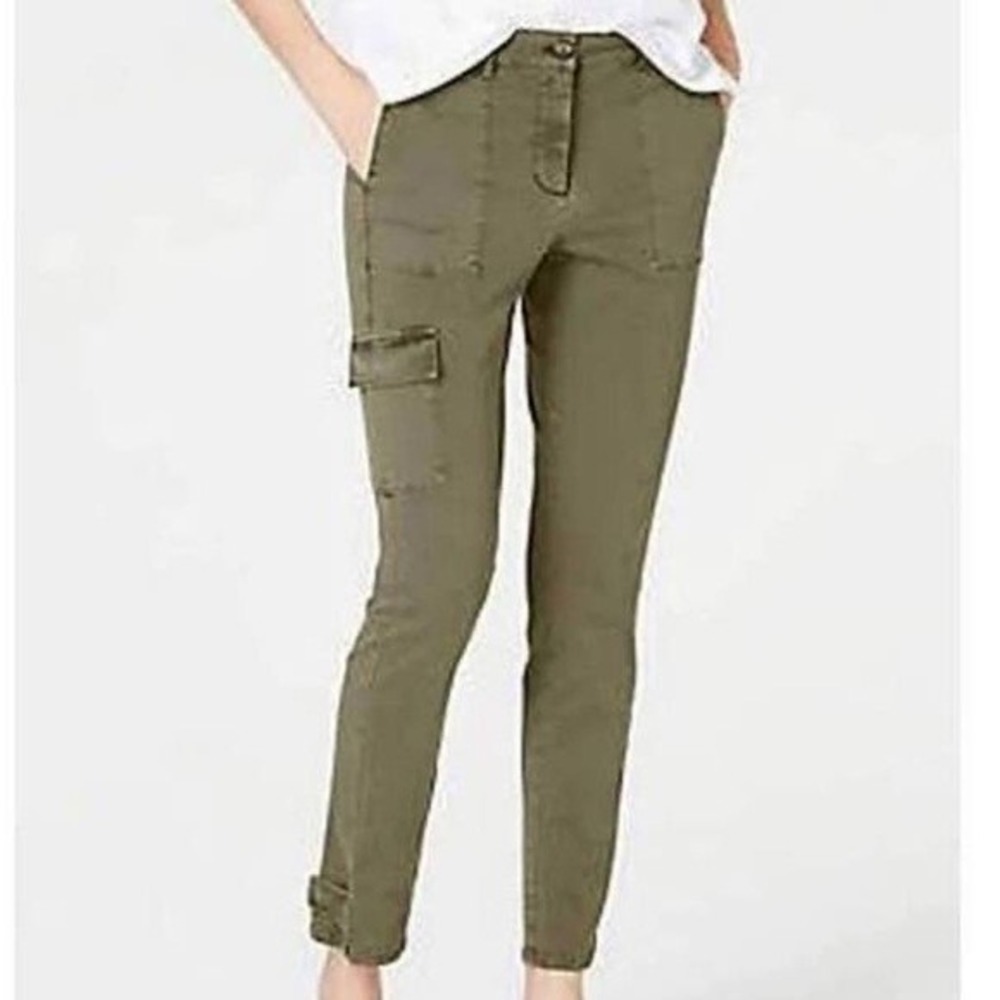 J. Jill Womens Olive Green Cargo Slim Leg Pants Ankle Tab Stretch Size 12
